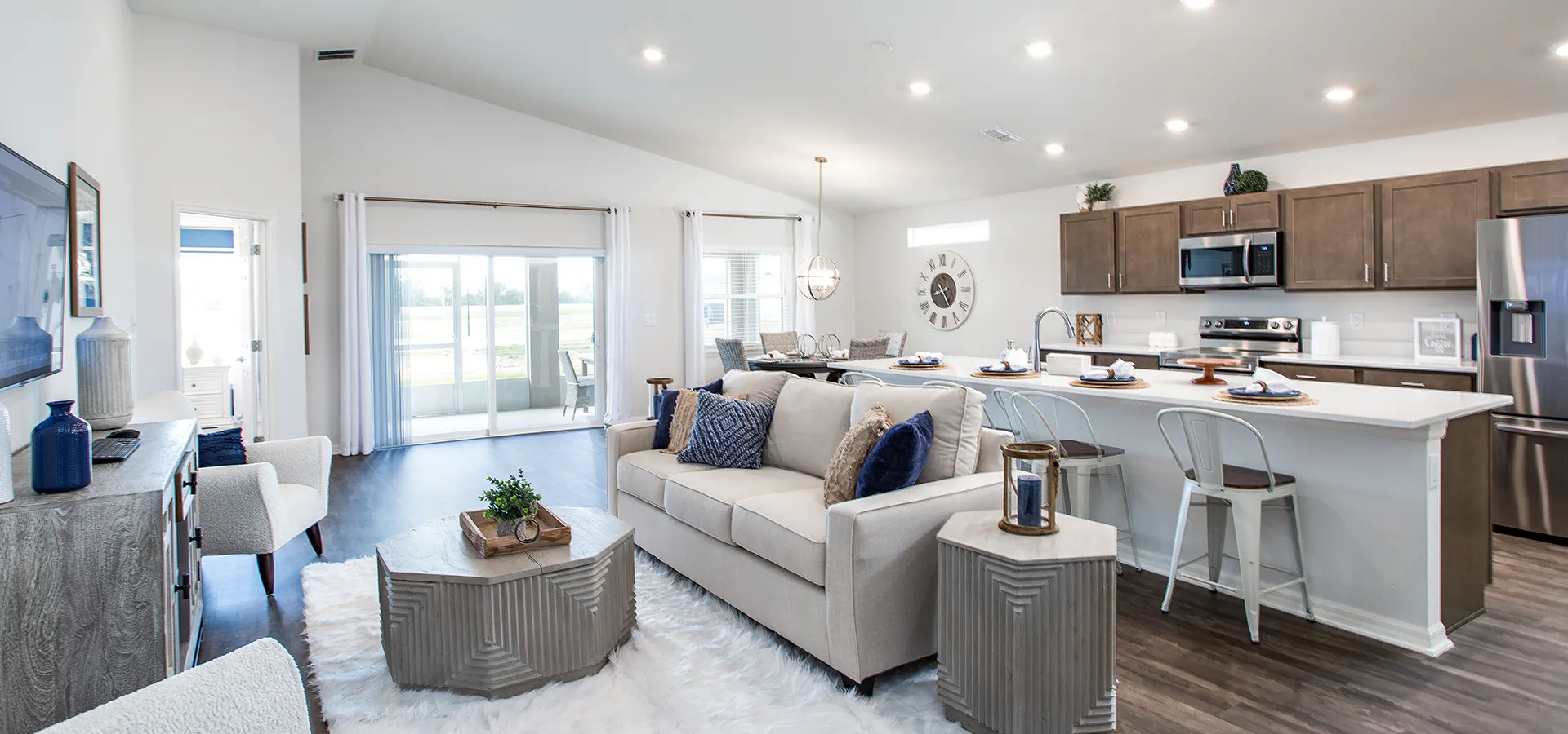 Gathering room in the Serendipity, a new home in Auburndale, FL